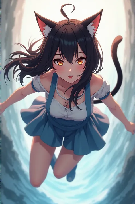  Make an anime hottie with cat ears and tail, Do her being a mocking tsundere , fly away, but sadistic 