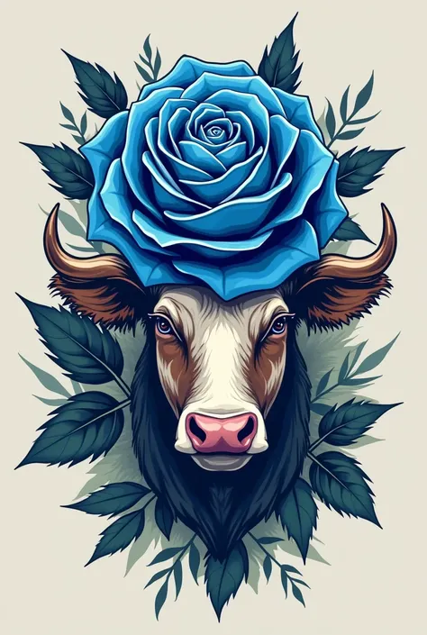  A logo with a gym weight, a blue rose and a cow  