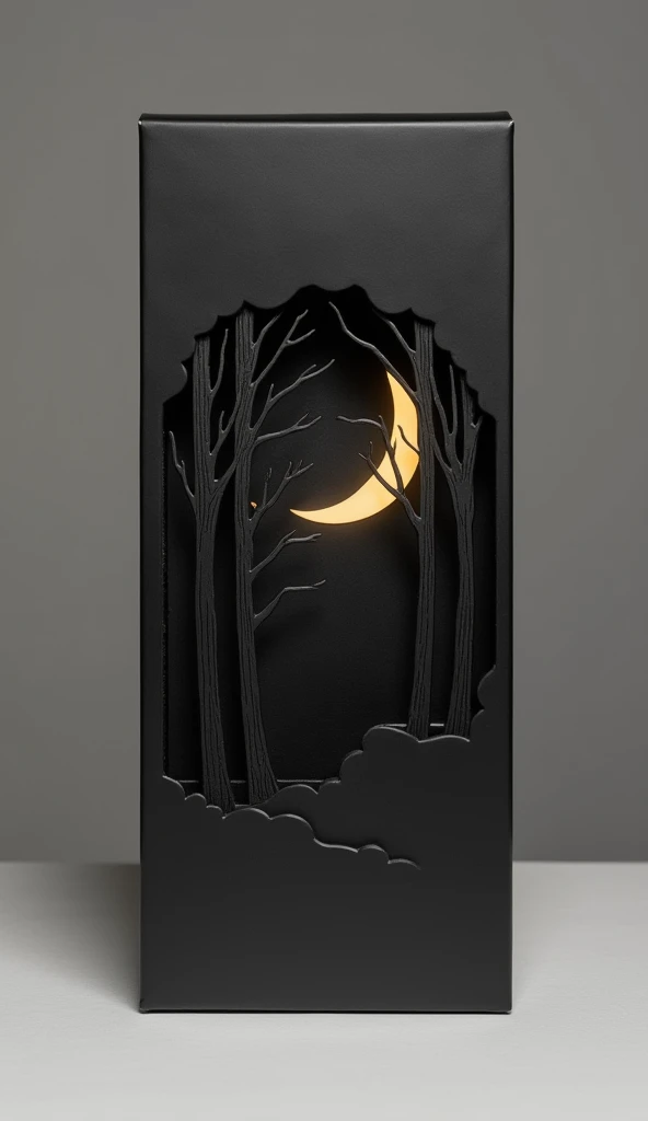 simple art for laser cut in a parfum box black with a moon and trees