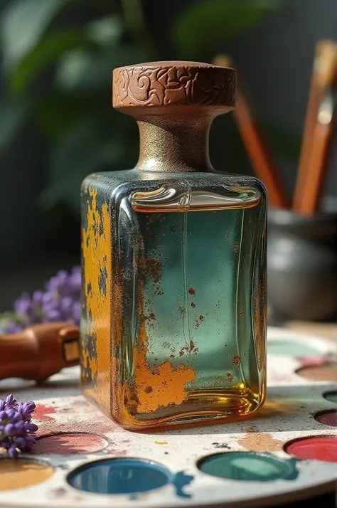 Perfume 
especially for artists who love painting.  I could have a bottle with an artistic aesthetic ,  perhaps in the form of a painters palette or with details that recall brushstrokes .  The perfume could have notes inspired by creativity and the freshn...