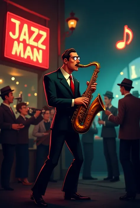 Retro cartoon short jazz man