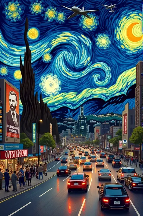  Heres an idea for a fun parody of The Night
Starry ,  that you could title  " The congested night ":
 The Congested Night
Imagine that instead of being a serene landscape full of swirls
in the sky ,  the scene is transformed into a modern parody of a
city...