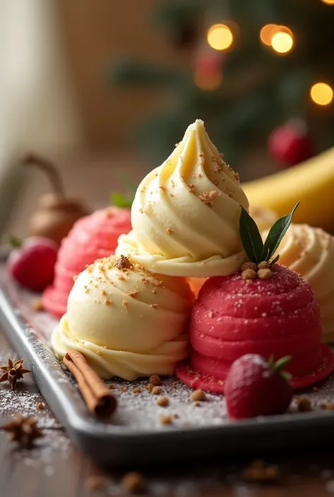 Create a Banana and Red Fruit Ice Cream image on a tray
 Christmas