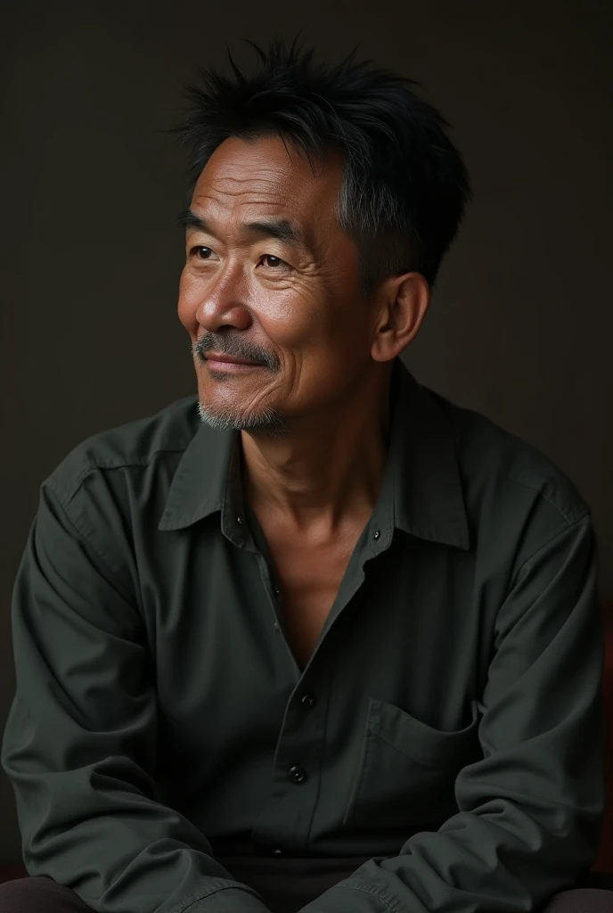 Asian Man, thin, fifty years, sitting