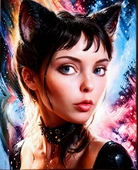 a fantasy woman-cat hybrid, large female buttocks, female breasts, four paws, fur, cat-like face with human features, (best qual...