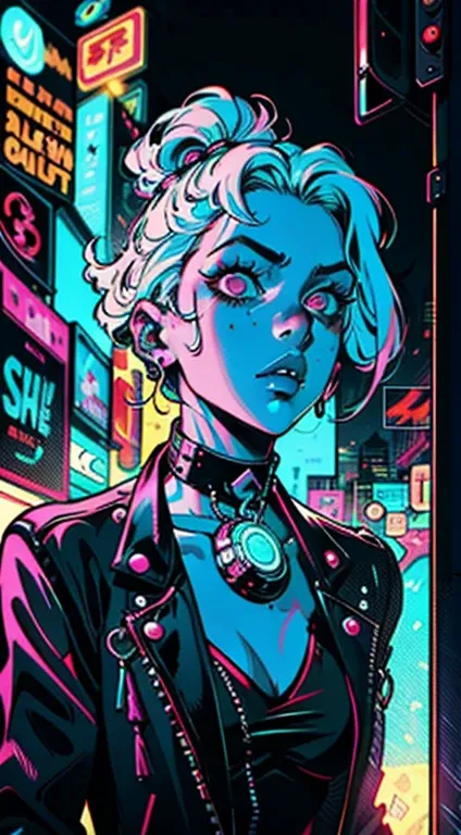 a digital painting of a woman with blue hair, cyberpunk art by Josan Gonzalez, behance contest winner, afrofuturism, synthwave, neon, glowing neon