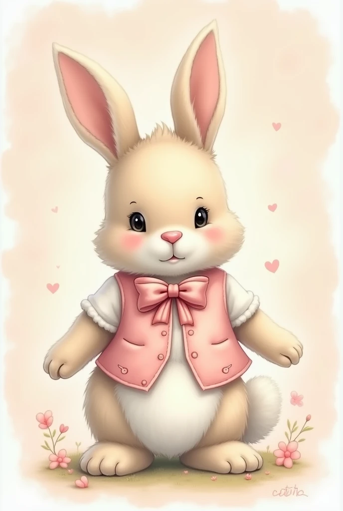 Vintage bunny with ribbon and pink vest for baby shower background