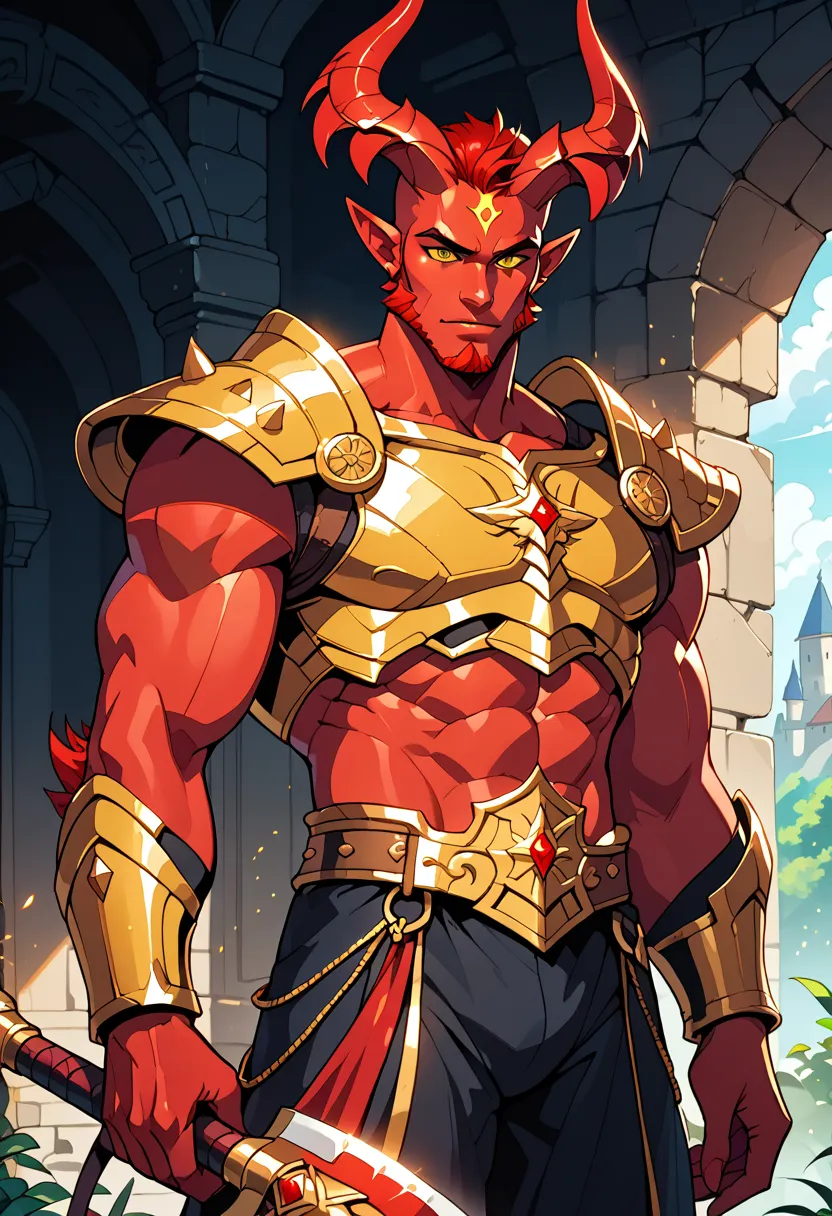 appearance: aronax is a tall, muscular demon with red skin and curved horns protruding from his head. he has glowing yellow eyes...