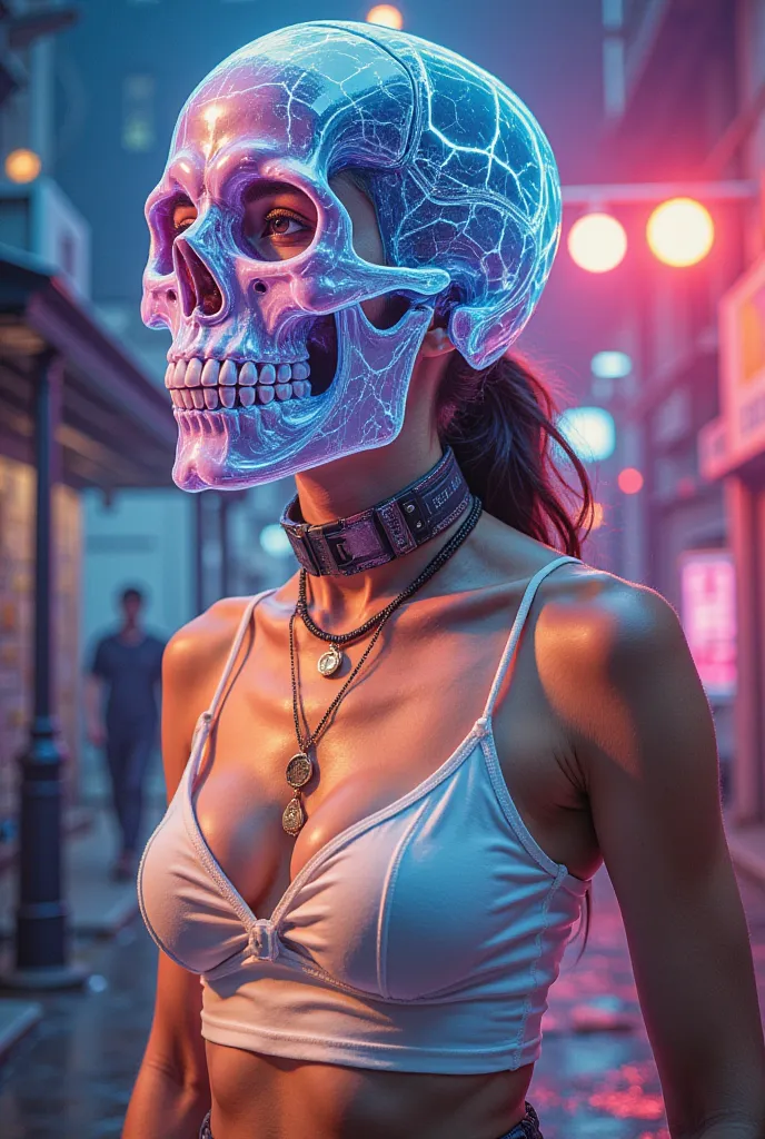 gggjaaa,figure costume in the shape of neon skull glass, woman， short camisole，white，，， colored pencil drawing ，sketch ，comic co...