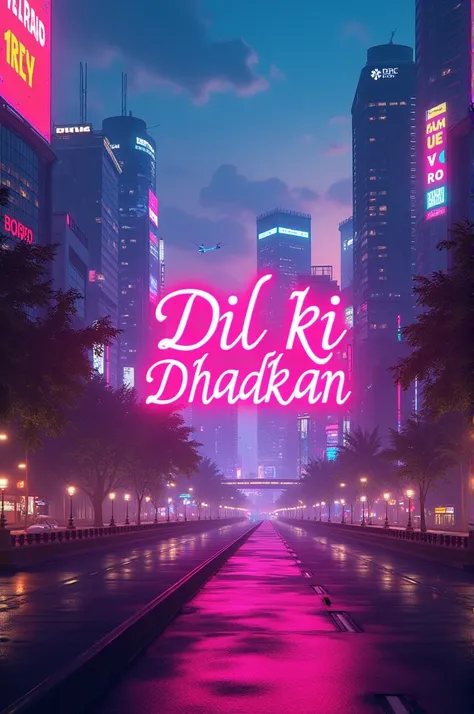 Here’s the thumbnail for the song "Dil Ki Dhadkan" in EDM and bass pop style, designed to match the 16:9 resolution. The neon cityscape and glowing Hindi text capture the vibrant energy and dreamy ambiance. Let me know if youd like any adjustments!