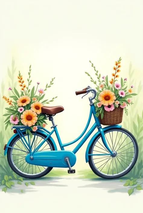 s blue Bicycle with beautiful flowers on back seat and flower basket on front drawing. 