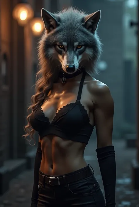 Sexy mostly human werewolf fully clothed with choker on