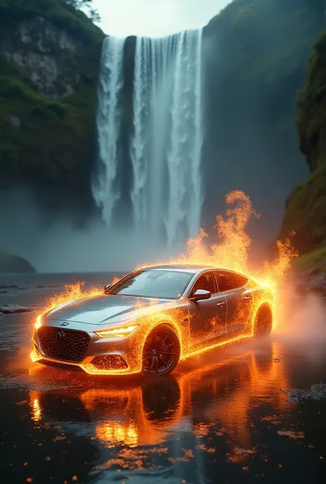 Car magically fire and waterfall 