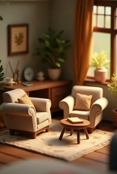 A mini room with one meter armchairs with a mini desk 