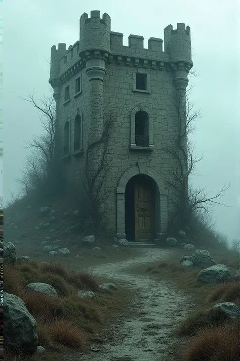 An ancient, crumbling castle standing on a hill, covered in vines and darkened by years of decay. The stone walls are cracked, with broken windows and a creaky wooden door slightly ajar. A cold wind blows, making the place feel abandoned and haunted."

An ...