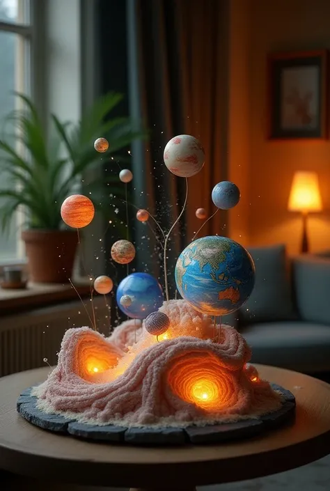  Make a universe like decoration on a table 
Of a room 
