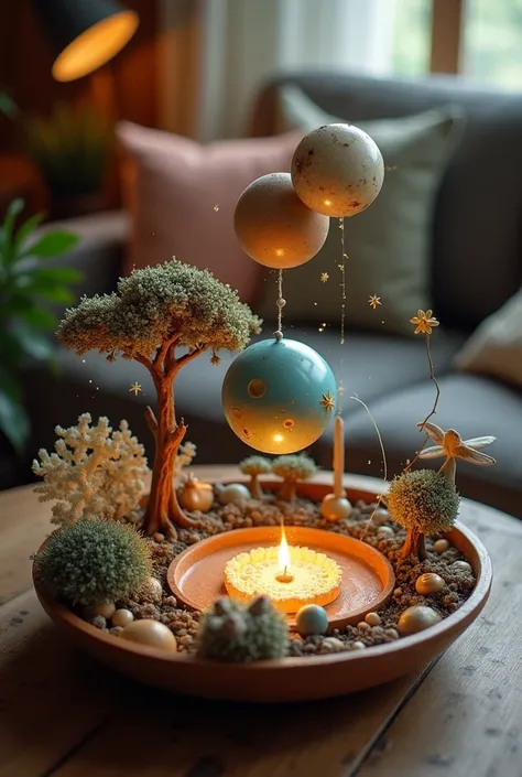  Make a universe like decoration on a table 
Of a room 
