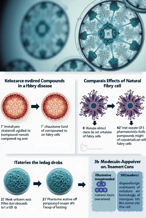 llustration of Fabry Cells in Culture
Show a high-resolution, detailed close-up of Fabry cells in a petri dish under a microscope. The cells could have clear, textured lysosomes to illustrate the accumulation of globotriaosylceramide (Gb3) typical of Fabry...