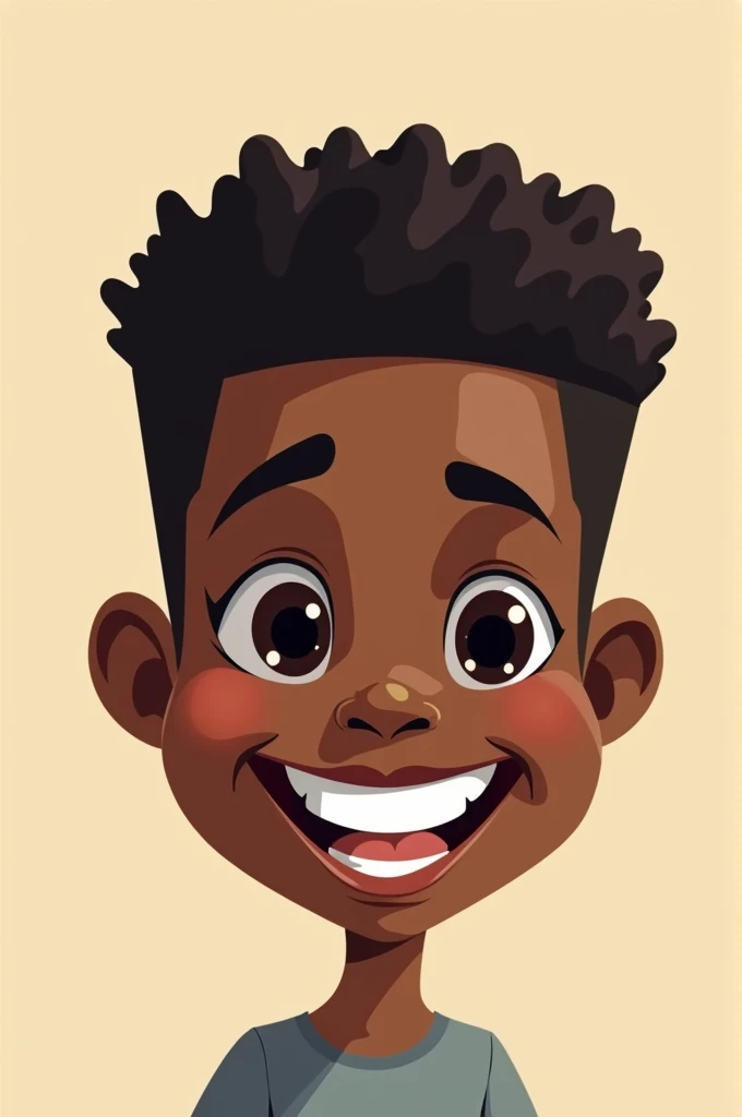 Make a black boy with a wide smile and a big head in a cartoon format 