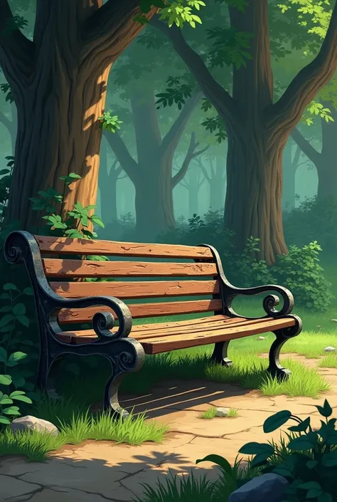 Create an animated image of a broken bench