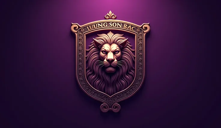 Create a badge with a lion symbol, primarily in purple, featuring the name “Luong Son Bac” to represent strength and unity.