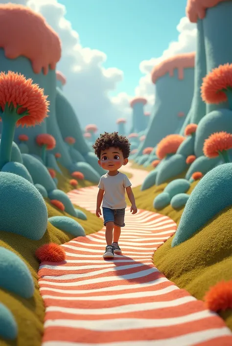 a boy is walking on a zebra path , 3D