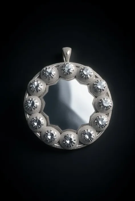 Create an image of a round platinum amulet with exactly 12 stones