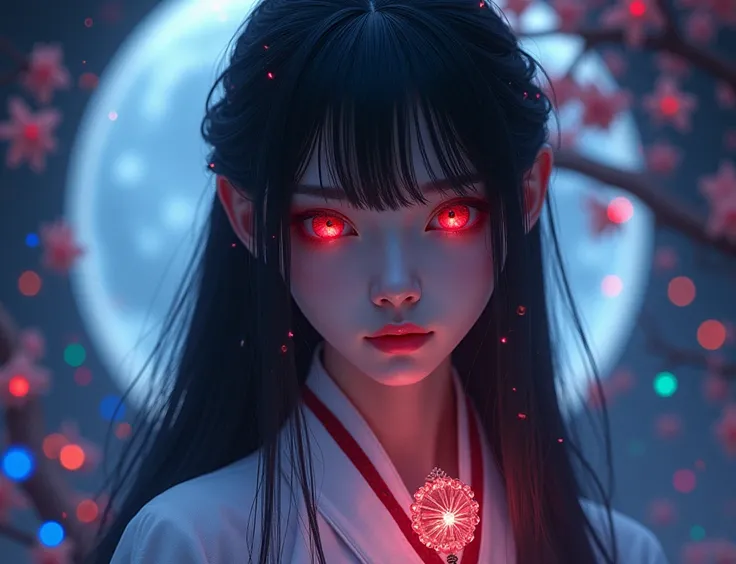 Enchanted moonlit space, vibrant and colorful, minimalism, fantasy dark art, transparent glowing trees, luminous flora, mystical creatures, ethereal rainbow light, focus on face,  sacred, beautiful light on black background. A image of a murim manhwa full-...