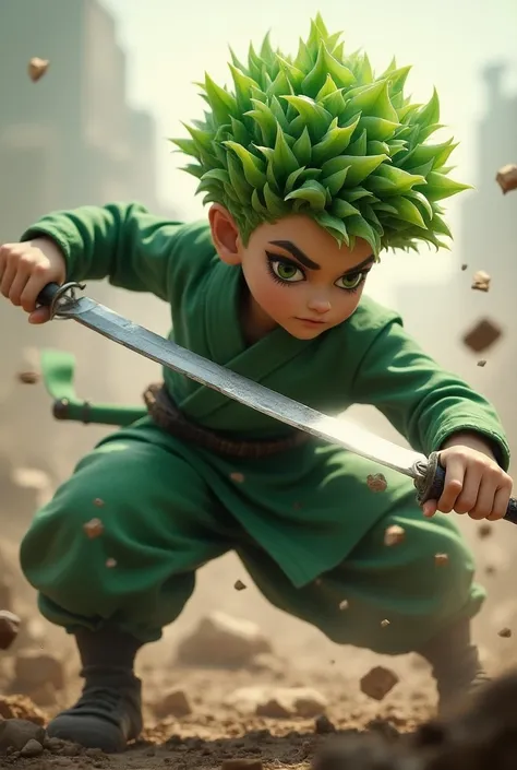  Create a cabbage boy  ( ninja, Hair, Curls,  High definition  ), Strong warrior , ( mind your fingers ), ( katana sword made from turnips in your left hand), ((realistic)),  Teenage ninja cabbage fighting in war .