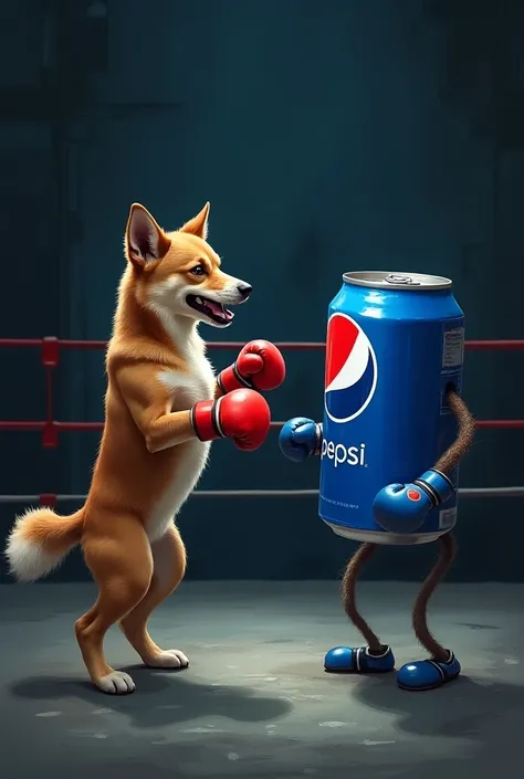  a dog boxing against a can of Pepsi