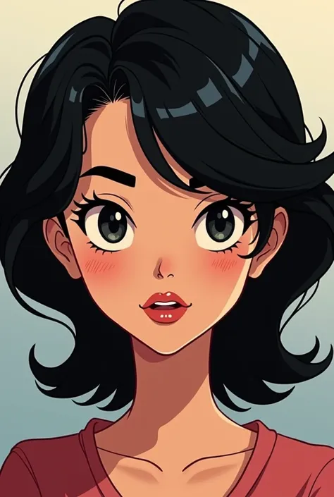 black hair woman, talking, direct, 2d, cartoon