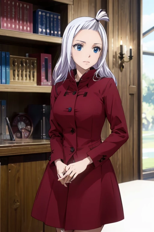 (Best Quality, 4k, 8k, Hi-Res, Masterpiece: 1.2), Ultra-Detailed, Realistic, Photorealistic: 1.37, Mirajane Strauss, beautiful woman with long straight wavy white hair and blue eyes 