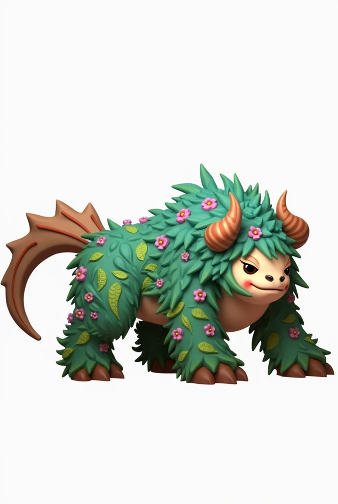  Four-legged beast,  covered with leaves and flowers,two horns,spiny tail 