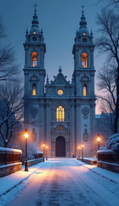 Easy to draw  , church in Belém at night snowing 