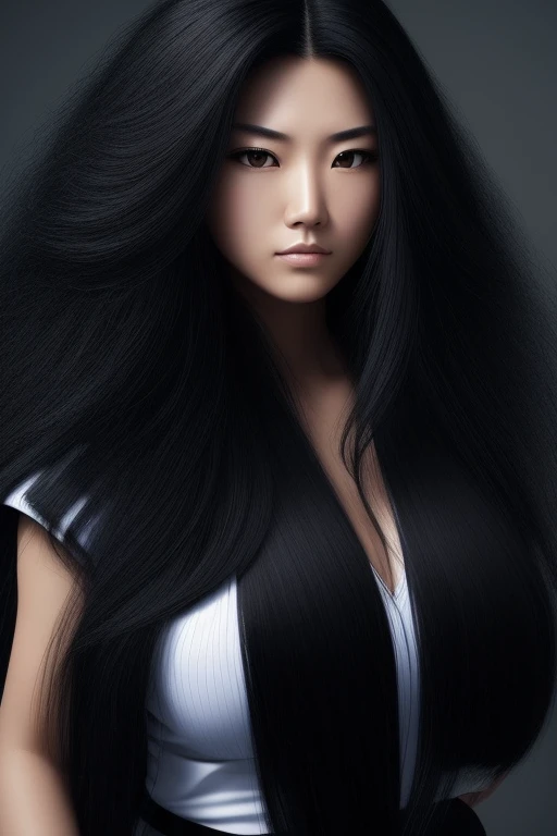 jet black hair,most very long hair,most very lion hair,most very wolf hair,most very frizzy hair,coarse hair,most very spread hairstyle,thick hair,fluffy hair,most very heavy weight hair,most very voluminous hair,shiny jet black hair,female jail officer,bl...