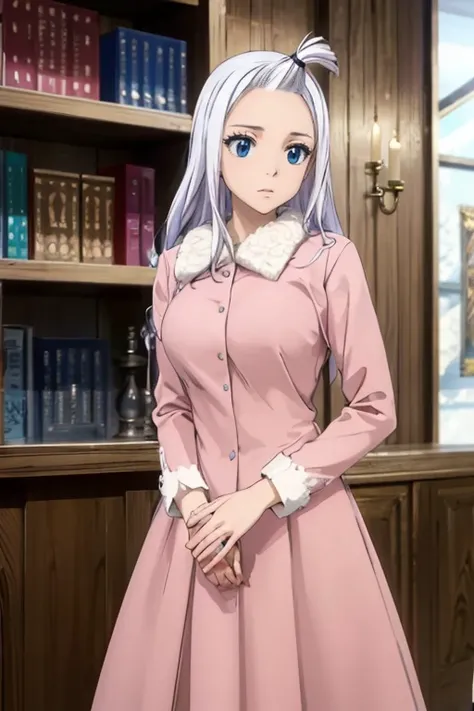 (Best Quality, 4k, 8k, Hi-Res, Masterpiece: 1.2), Ultra-Detailed, Realistic, Photorealistic: 1.37, Mirajane Strauss, beautiful woman with long straight wavy white hair and blue eyes 