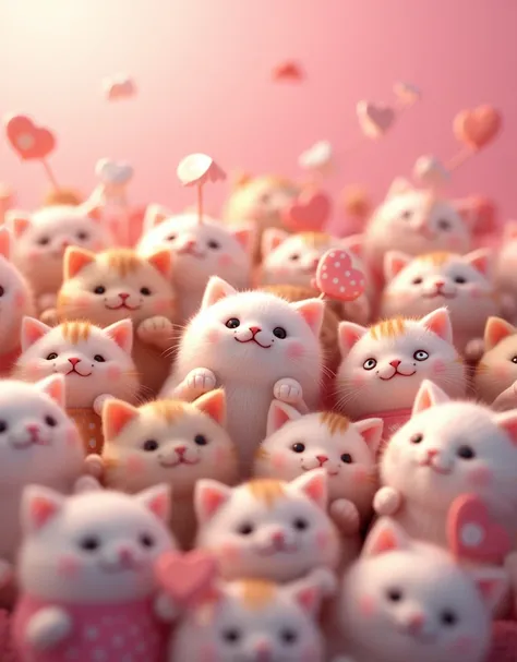 (masterpiece, Best Quality:1.2), Fisheye Lens:1.4，A large number of cats are close-up on a pink background,  Cute numbers art,  Digital Art with Beautiful Details, 8K High Resolution Illustration Wallpaper , Cute numbers, Blurred dream picture,  4k HD wall...