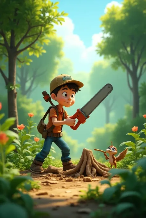 Animation Make pic human cutting a tree  save for plant 