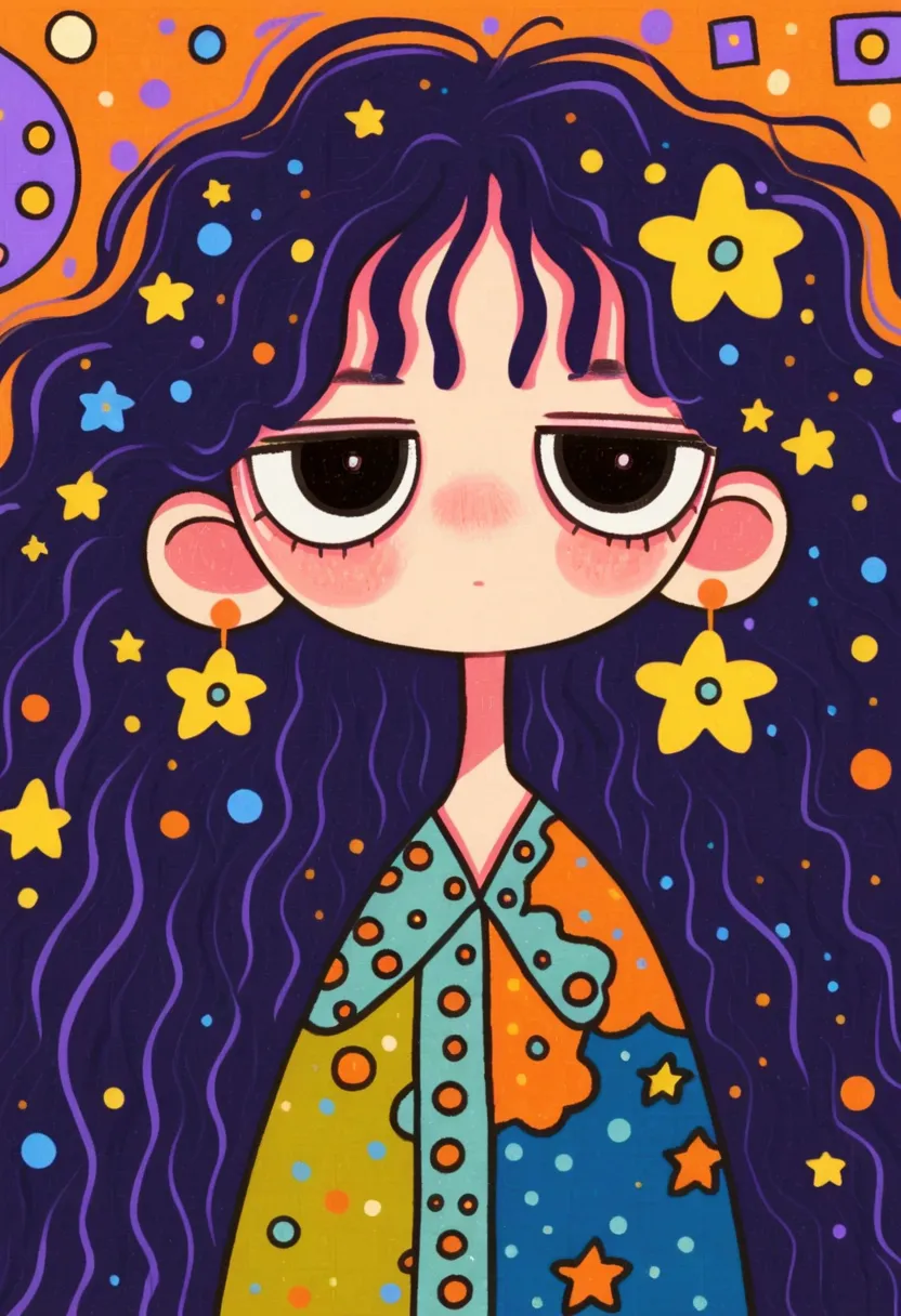 portrait， big eyes，anime girl with long hair and 星星s in her hair, dressed in 星星s and planets, 星星s in her gazing eyes,