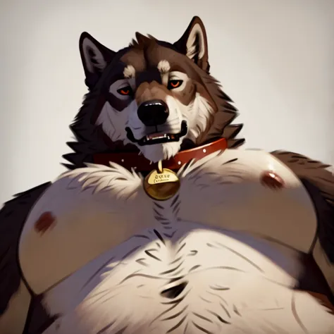 explicit furry brown husky artwork by sepulte,tuft,very fluffy,werecanid,big pecs,collar