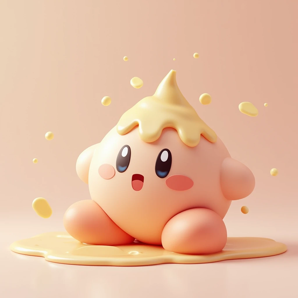 a cute pudding kirby, soft pudding texture, glossy surface, (Kirbys Dream Land Mask :1.3), 