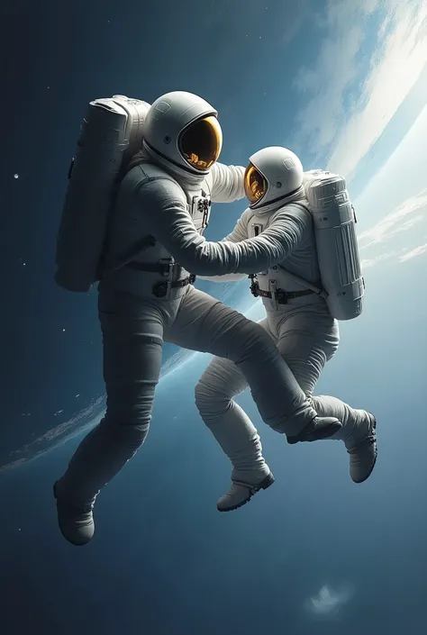  Two Austronauts into space  , One with the highest weight  ,  pushes the one with the least weight  ,  making the one with the least weight move faster 