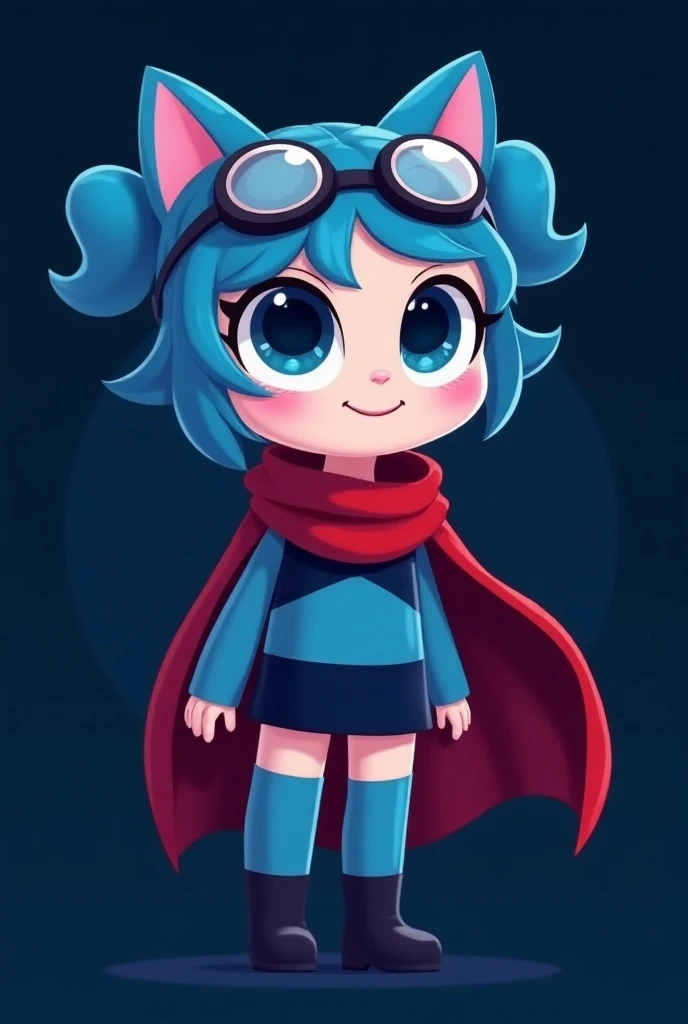 n adorable, cartoon-style female character inspired by the classic Powerpuff Girls look, specifically referencing Blossom’s iconic design. This character has a cool blue theme, with large, expressive round eyes and cat ears that add a touch of playfulness....