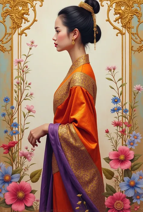 Impasto oli full length side drawing
The view of a beautiful Thai girl, 20 years old, single, smooth, bright.
White skin, dressed in traditional Thai clothing Fine gradient gold, red Chomphu, purple, emphasizing
body characteristics The body is surrounded ...