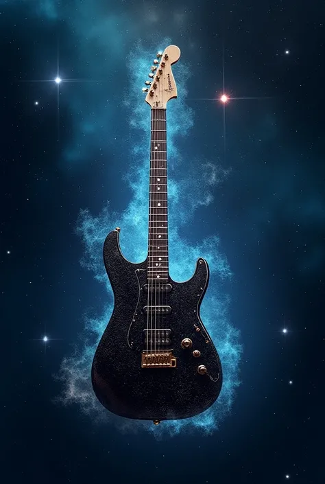 Create an image of a rock guitar in a constellation giving musical notes. 