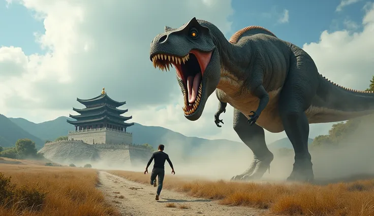  Man from Super Giant Man-Eating Tyrannosaurus々Desperately runs away、Bulguku-ji Temple is chasing you