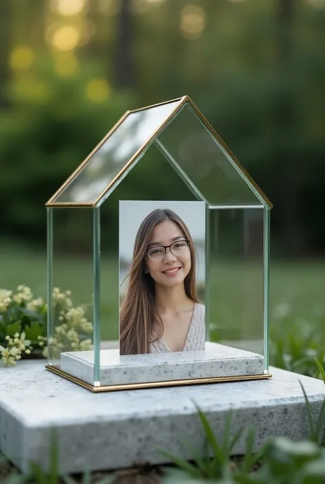 House-shaped glass for placing pictures on graves