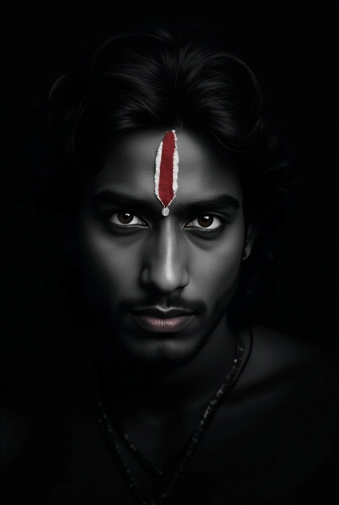 Create an iconic picture of Lord Krishna with high contrast photography of his eyes