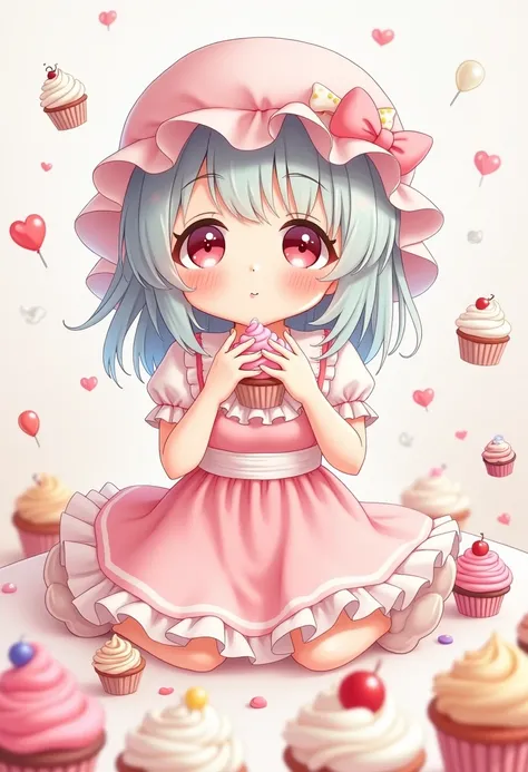 Cake Girl，IP image design，Bluish white，Sweet，adolable，kawaii，Confectionery，Q version，Anime style，banya，Cupcakes，Warm and friendly，2d，planar，without background