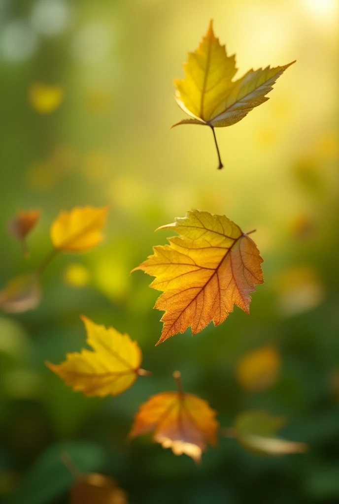 Close-up Leaf Dance: Hare rang ke patte halki hawa mein hilte hue, sun rays ke saath soft glow mein, patte jaise dance kar rahe ho aur halki ghoomar kar rahe ho.